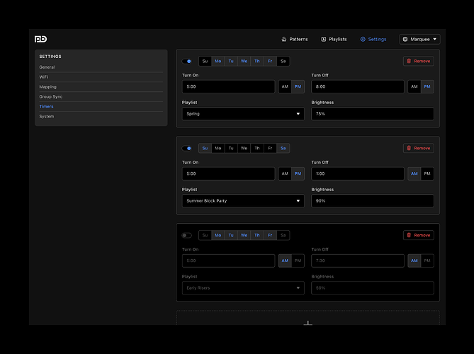 Settings — Timers (disabled)