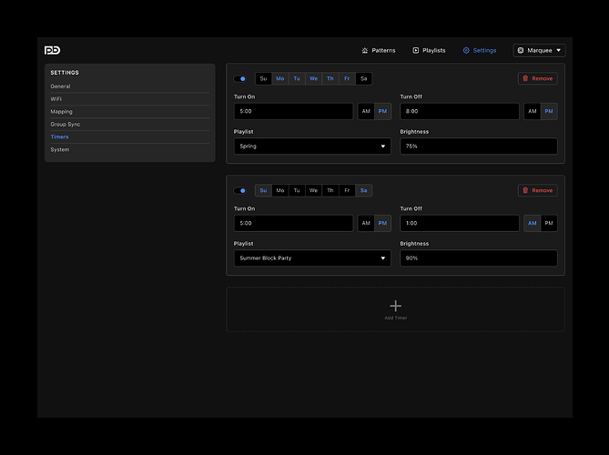 Settings — Timers