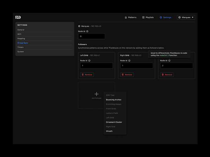 Settings — Group Sync (menus)